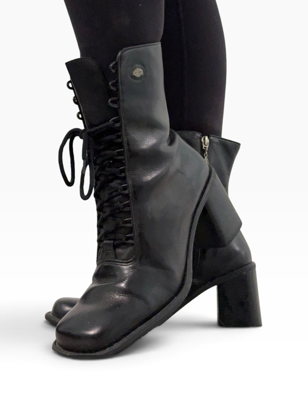 Harley-Davidson Vinatage Black Lace-Up Block Heel Boots
